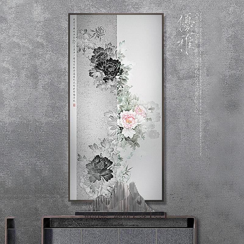 新中式铂金工艺装饰画客厅饭厅国潮精品壁画玄关花开富贵牡丹挂画