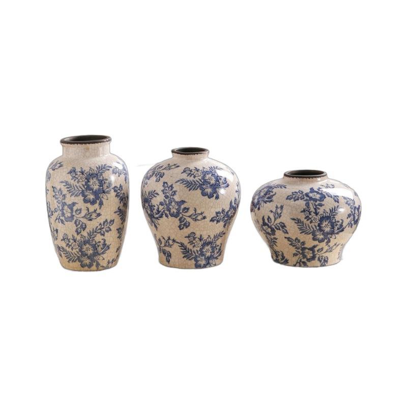 法式复古陶瓷花瓶青花瓷冰裂纹花瓶中古高级感网红客厅装饰品摆件