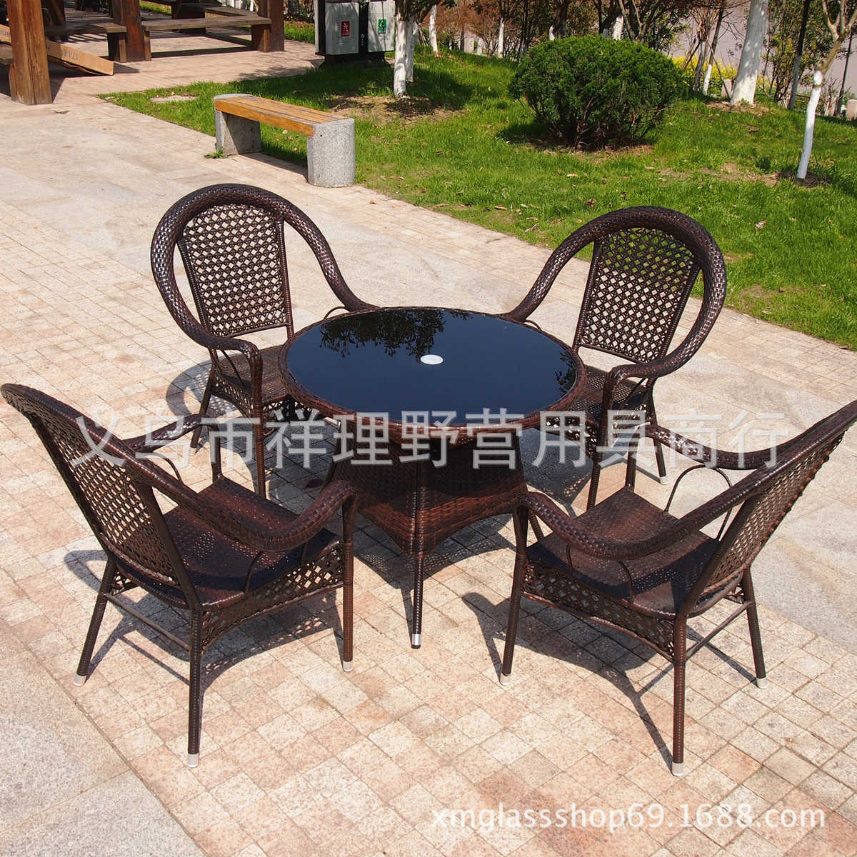 户外休闲藤椅桌椅伞组合庭院阳台室外咖啡奶茶店面包房桌椅套件