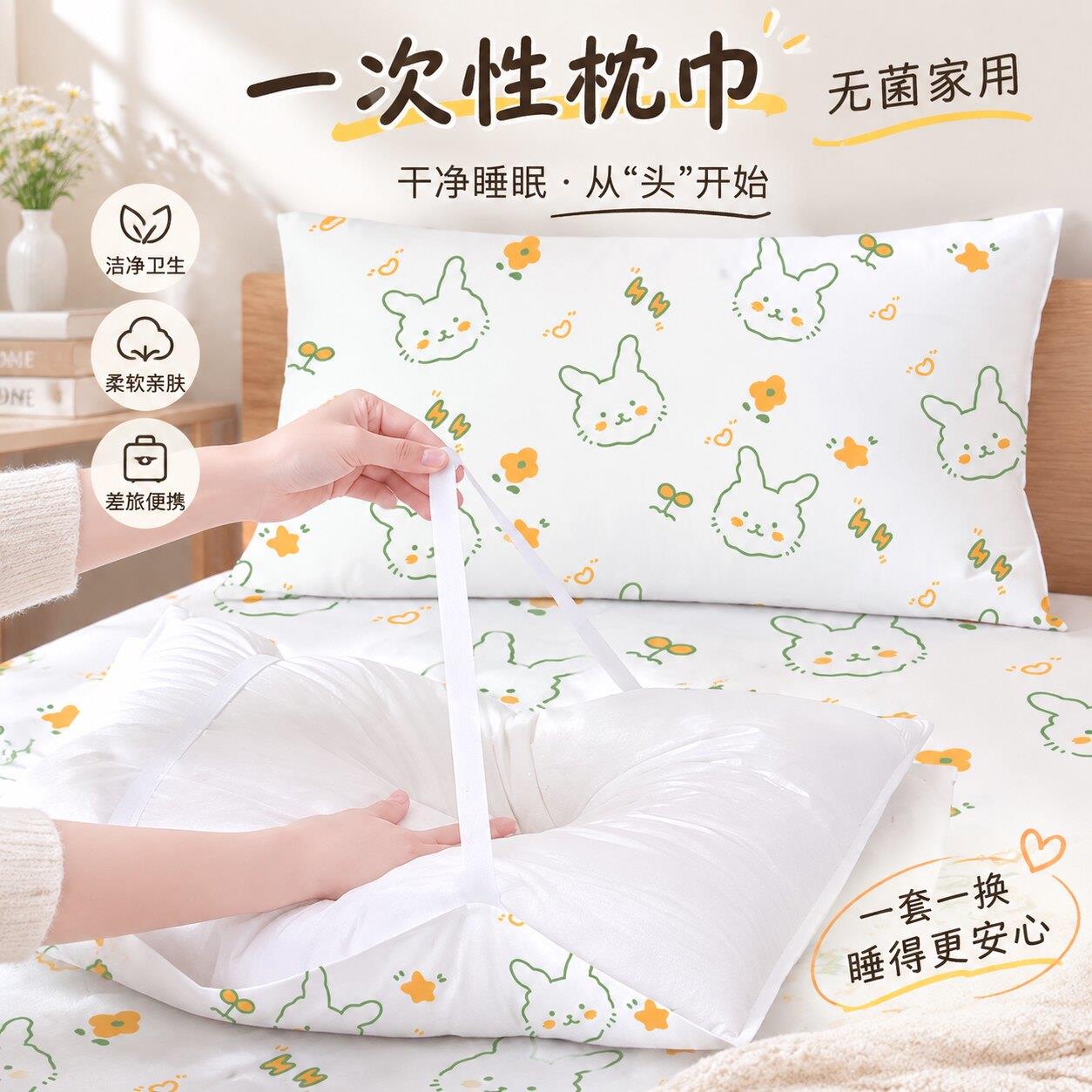 一次性枕巾无菌家用旅行防头油可固定独立包装火车卧铺加厚隔脏
