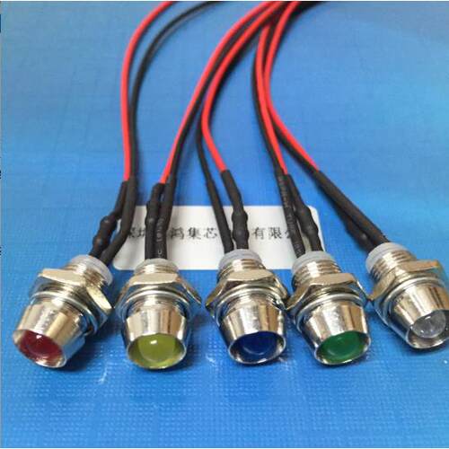 交流220VLED灯5mm灯珠带线/带座钻孔8mmLED指示灯接线长20CM