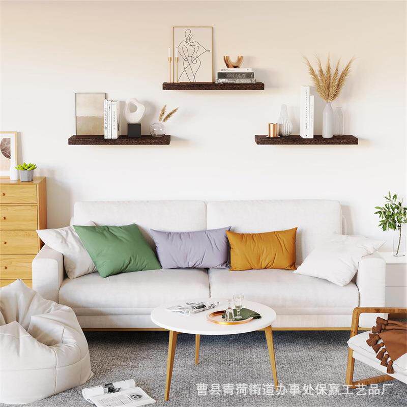 木制置物架墙壁装饰架乡村风格浮动架壁挂式书架悬浮架实木储物架