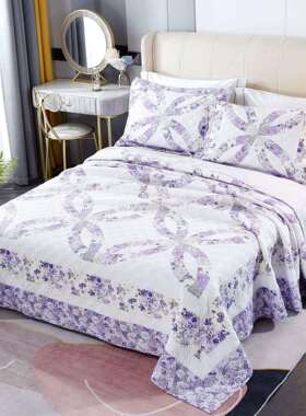 高端机拼床盖北欧款绗缝床上三件套紫色不规则印花床上用品
