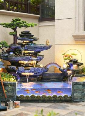 太阳能假山流水墙水幕不插电喷泉鱼缸户外观赏养鱼池装饰落地摆件