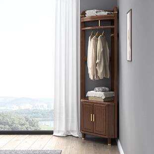 新中式 柜一体房间角落家用挂衣架落地卧室 胡桃木实木转角衣帽架鞋