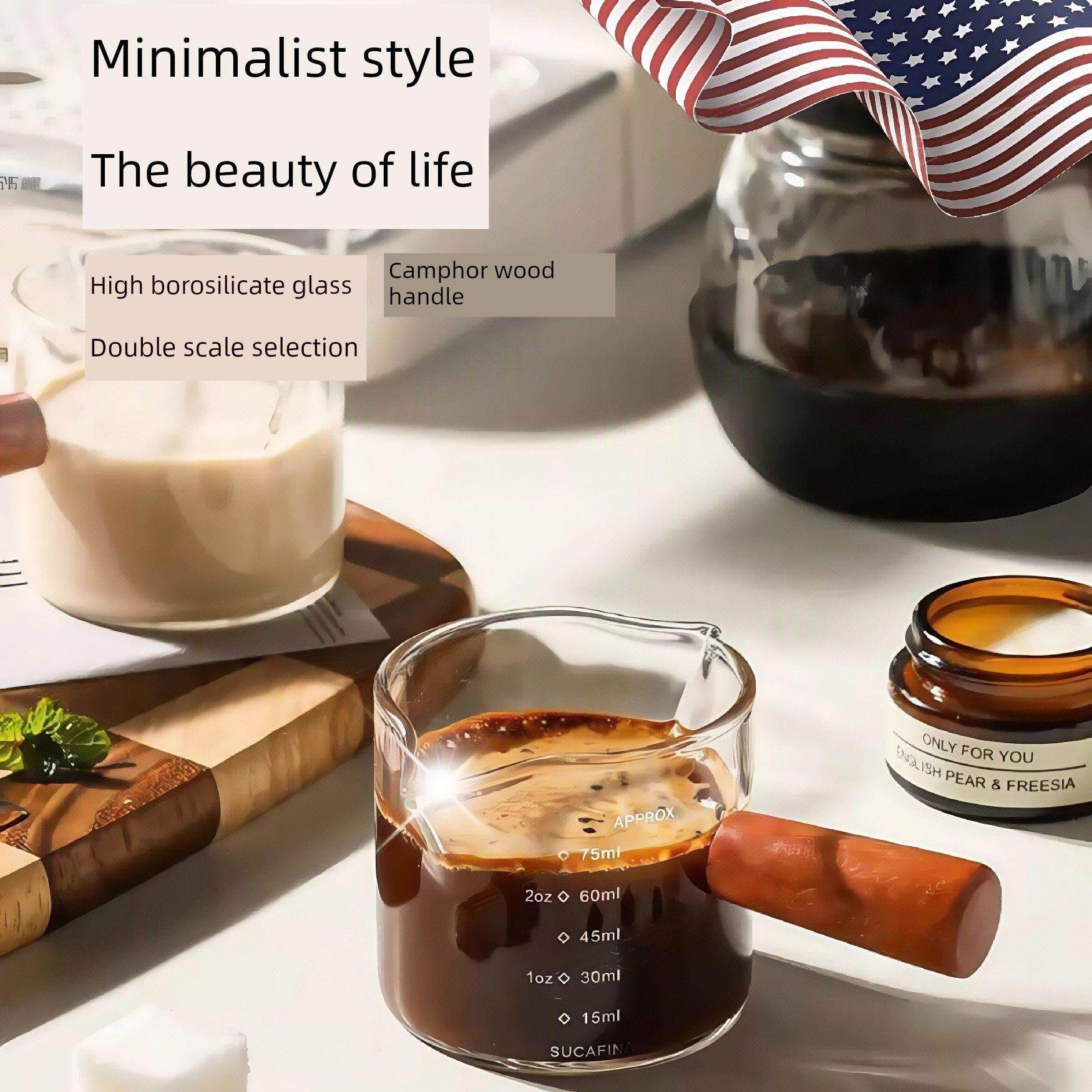 美式咖啡液体玻璃萃取杯液体量杯浓缩咖啡杯带刻度咖啡杯双端盎司