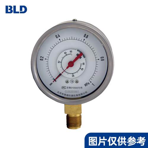 北京布莱迪双针双管差压表YCS-100 0～0.6MPa1.6级径向无边压力表