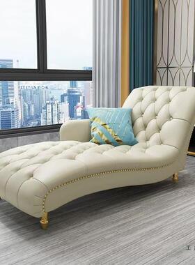 美式轻奢贵妃椅小户型客厅卧室太妃椅轻奢米白色橙色单人躺椅