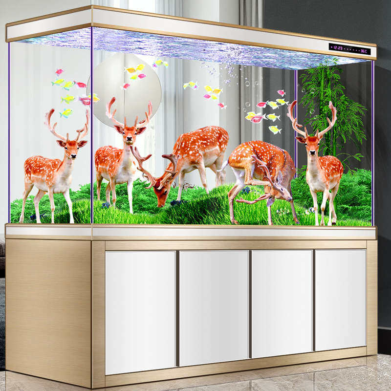 超白底过滤鱼缸客厅家用中大型办公室水族玻璃屏风玄关隔断金鱼缸