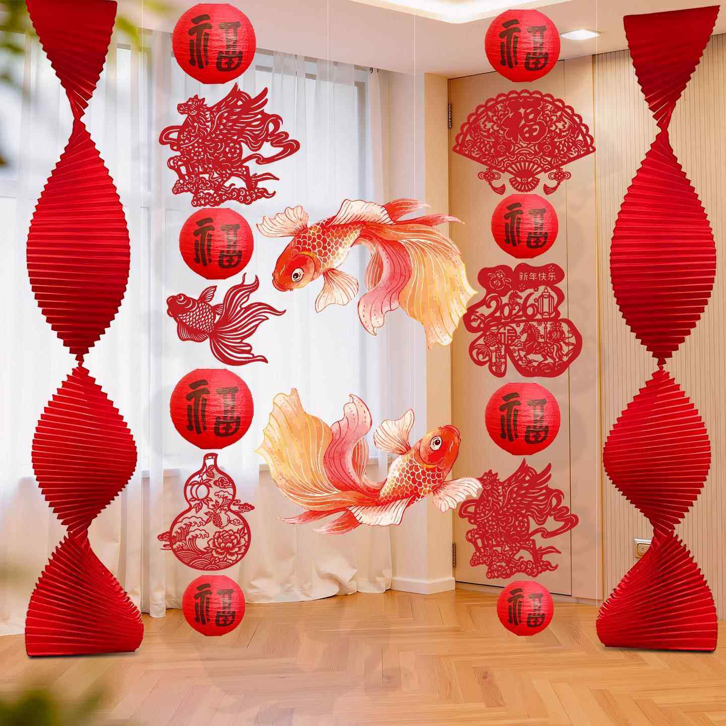 2026马年客厅长条福字拉花挂饰元旦新年装饰春节商场场景氛围挂件,节庆用品/礼品,装扮布置套餐,淘宝优惠券,粉丝福利购,淘宝优惠卷