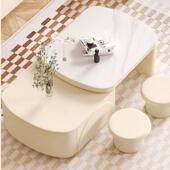 QTK茶几厅家用实木客奶油风新款 小户型简代约现板轻奢伸缩折叠岩