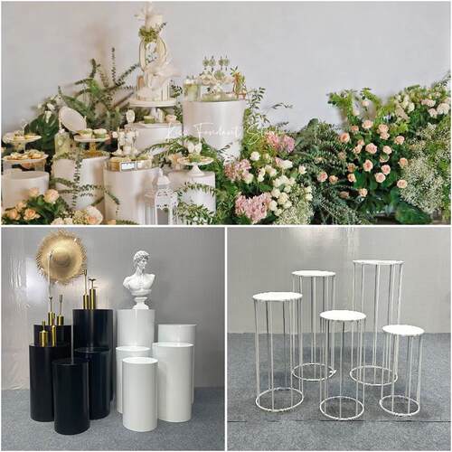 铁艺甜品台订婚宴装饰求婚区圆柱台商场橱窗摆件婚礼舞台方柱路引