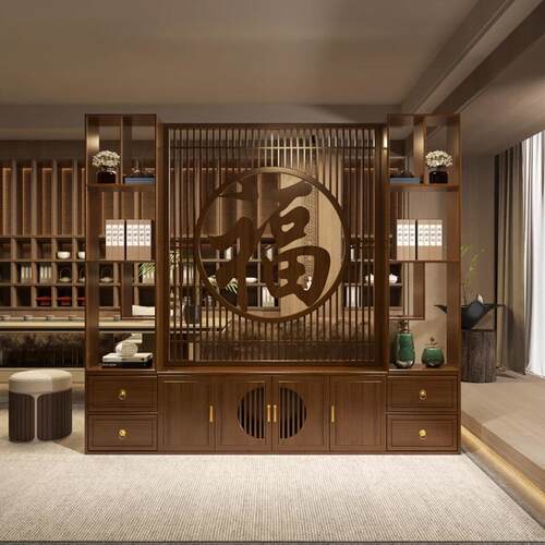 家用正对门隔断柜实木屏风客厅玄关福字遮挡茶室书房大户型收纳柜