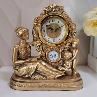 客厅母子座钟创意欧式 桌面摆件座钟电视柜女神静音表卧室时钟家用