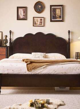 美式复古风黑色欧式实木床现代简约家用主卧床白色法式双人公主床