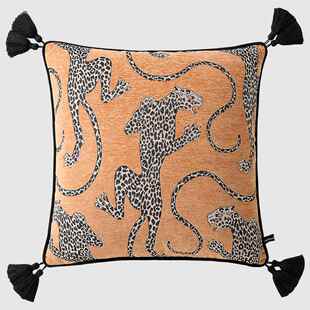 百澜家居YH069桔黄色豹中古风客厅沙发靠垫中式复古抱枕床头靠枕