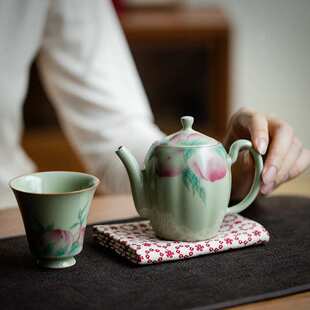 家用功夫陶瓷茶具组 且来秘黄汝窑一壶一杯旅行茶具花瓣泡茶壶中式