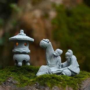 鱼缸盆景假山对弈老者造景摆件微景观古风彷真下棋老者桌面装饰品