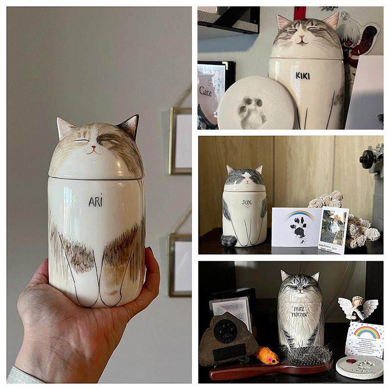 蘑菇宠物来图定制手绘密封防潮宠物骨灰盒殡葬去世留念品猫骨灰罐