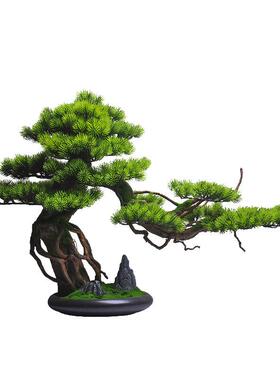 中式轻奢客厅仿真迎客松盆景电视柜样板间插花装饰品创意家居摆件