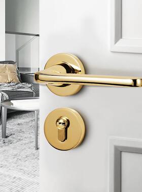 手亮金色门室内卧室门锁家用房木门把锁具分间体式磁吸静音门7yYC