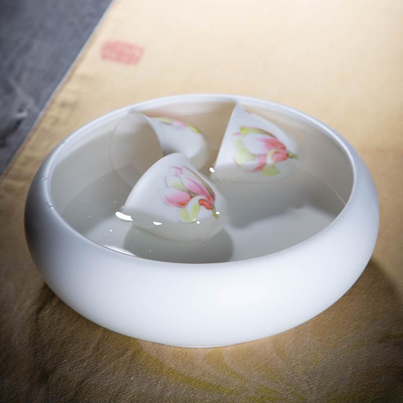 白瓷茶洗大号陶瓷笔洗茶具茶道配件洗茶杯的器皿水洗茶盆茶杯收纳