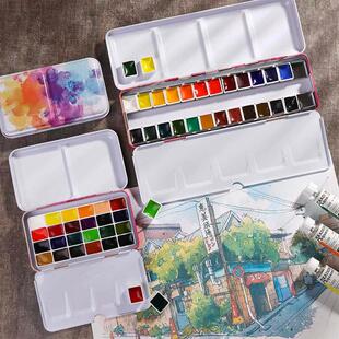 温莎牛顿歌文梵高申内利尔白夜美捷乐水彩颜料套装 盒可携 固体分装