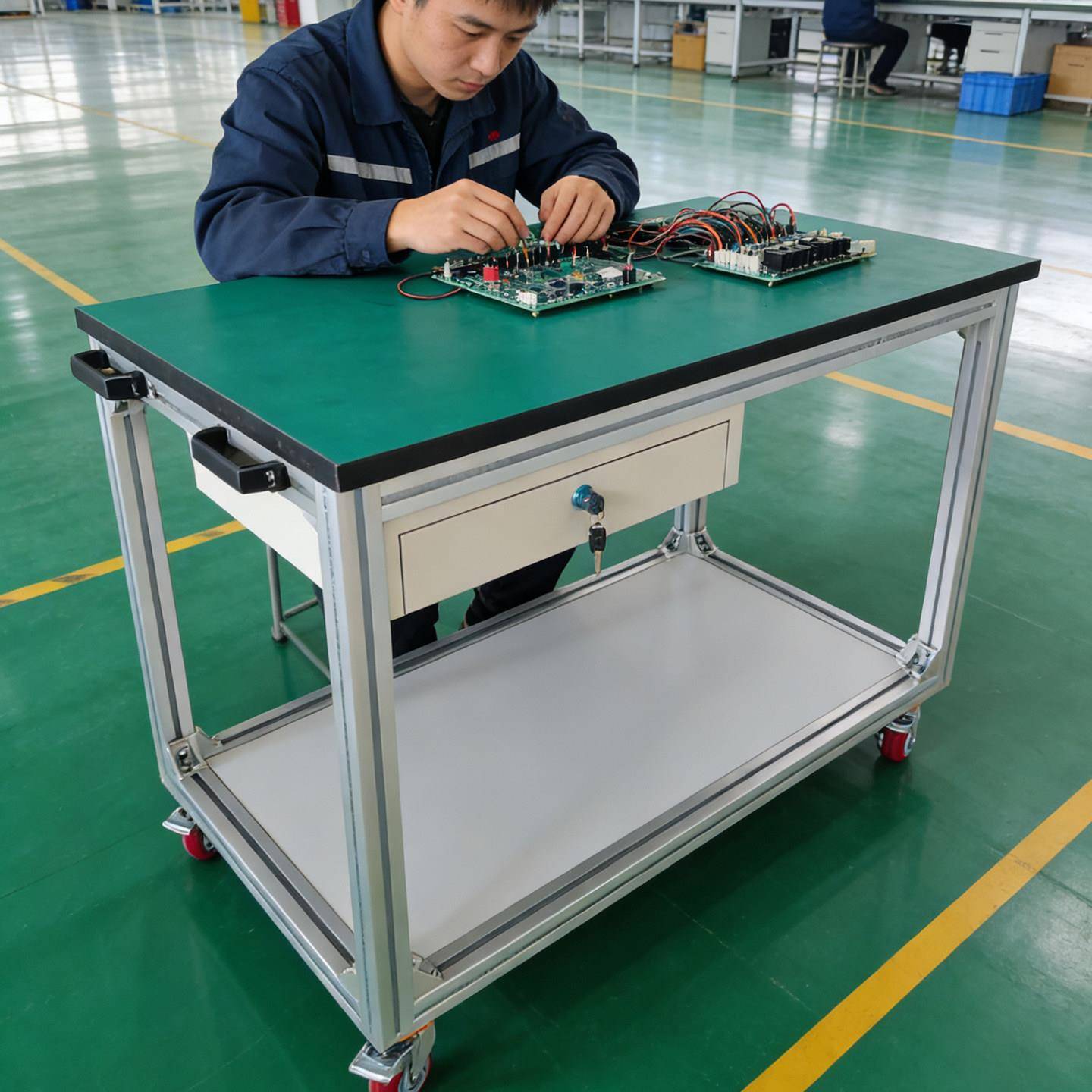 铝合金型材防静电工作台移动带轮推车间周转电子实验室检验操作台图片