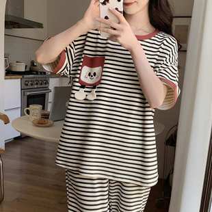 休闲甜美可爱女士夏天家居服女套装 实体店睡衣女夏季 长裤 薄款 短袖