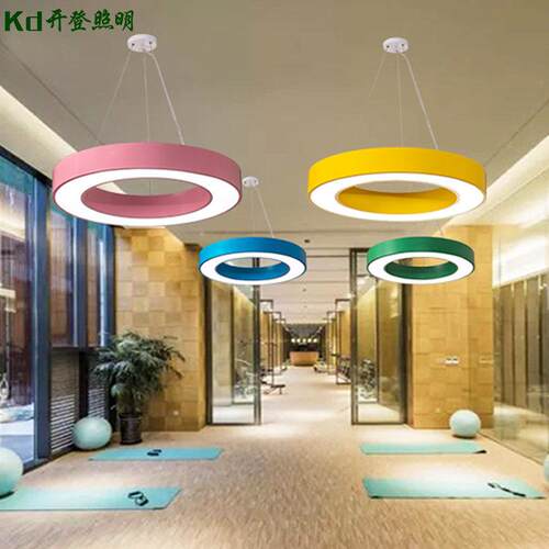 幼儿园led空心圆形吊灯圆圈办公吊线灯办公室学校教室彩色圆形灯