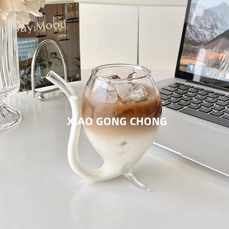 ins风吸血鬼玻璃杯个性高脚吸管杯咖啡杯冷饮杯气泡水杯鸡尾酒杯