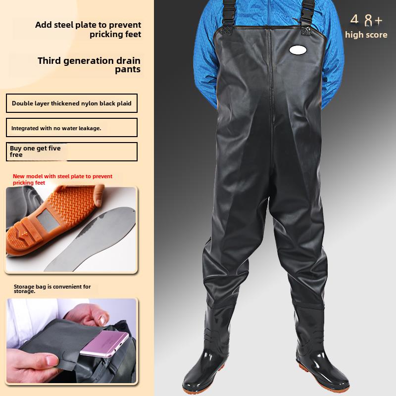 下水裤半身防水衣服雨裤带雨鞋连体全身加厚水鞋皮裤水库男抓钓鱼