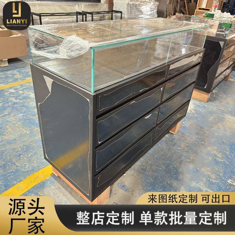 玻璃展柜定制工厂服装店展示柜带抽屉饰品中岛柜木质烤漆玻璃柜子