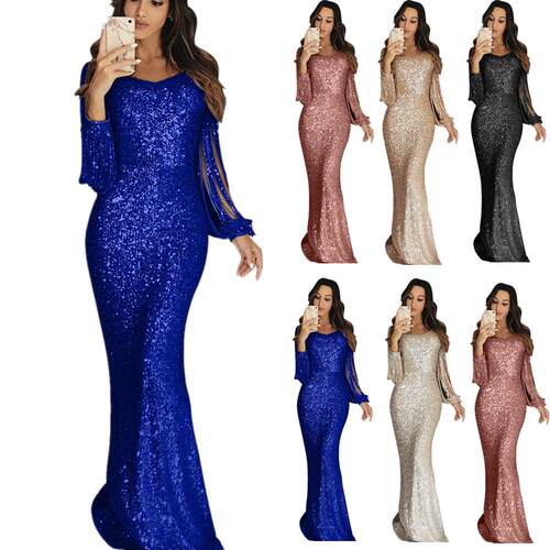 Women's Glitter Cut Out Backless Bodycon Dress Elegant Long