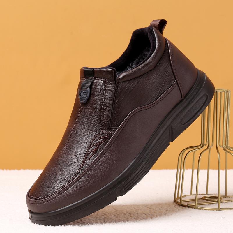 正品老京布鞋男鞋冬季加绒老人棉靴北爸水防滑保暖中老年爸棉防鞋