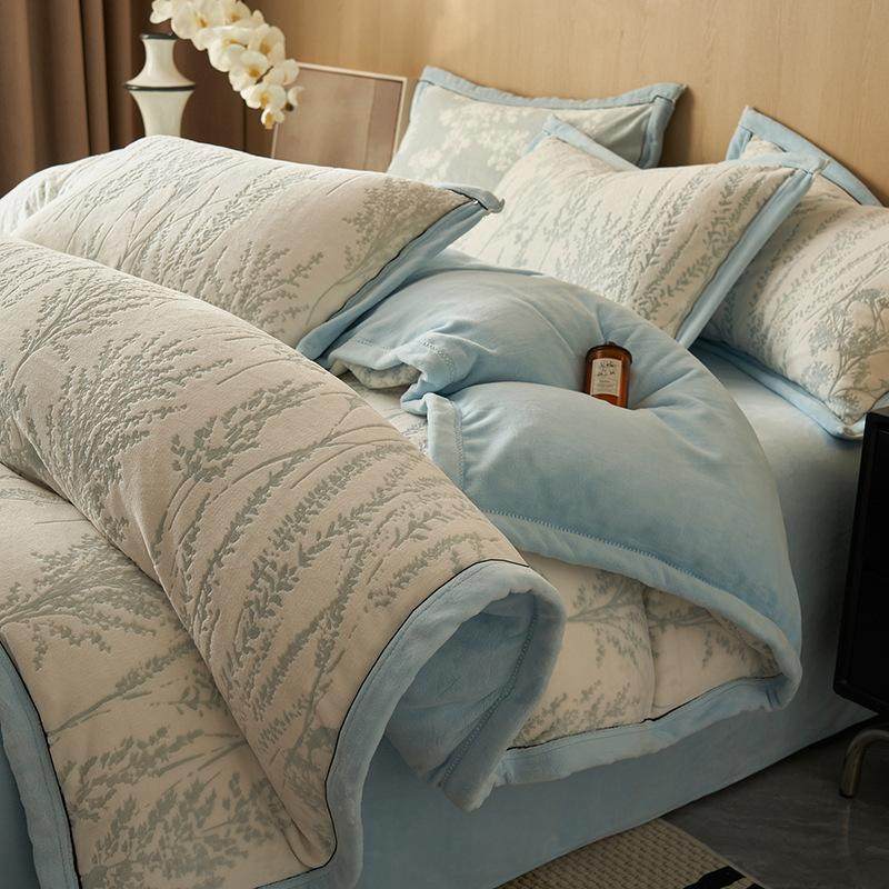 复古风雕花牛奶绒被套单件冬季加厚珊瑚绒被罩三件套单人加绒被套,床上用品,学生床品套件,淘宝优惠券,粉丝福利购,淘宝优惠卷