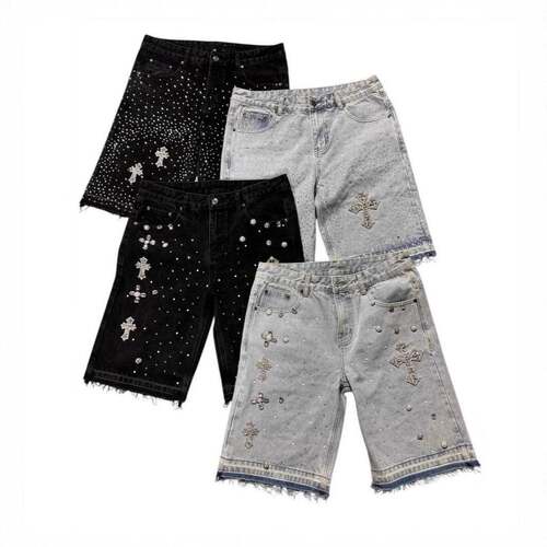 Vintage Cross Rhinestone Denim Shorts Y2K Retro Style Black