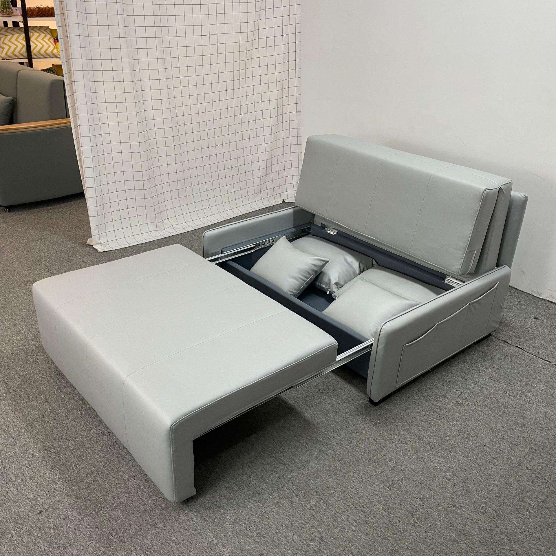 现代简约防水科技布小户型客厅卧室可储物折叠导轨式多功能沙发床