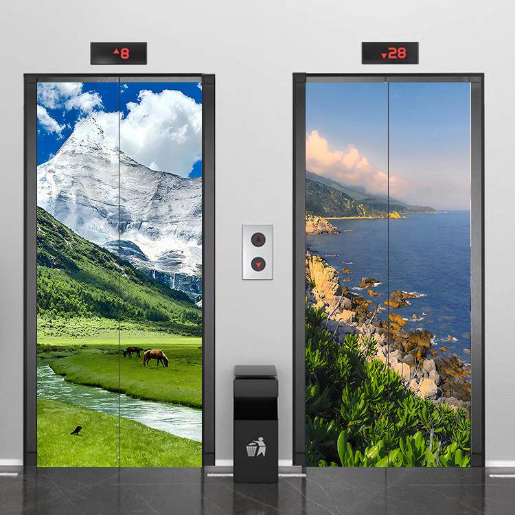 电梯门贴纸自粘森林山水贴画 画风景画 画电梯门贴视觉感墙贴一梯