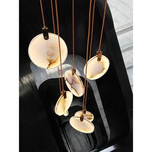 楼梯灯长代吊灯现简约北轻欧奢新中式 仿意云石489别墅旋转创灯具