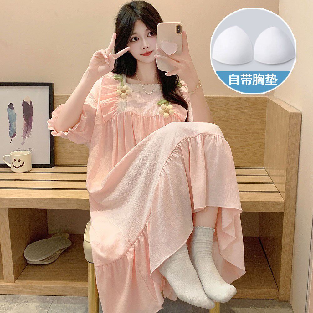 带胸垫睡裙女夏季薄款2026新款甜美花朵可外穿裙子夏款睡衣家居服