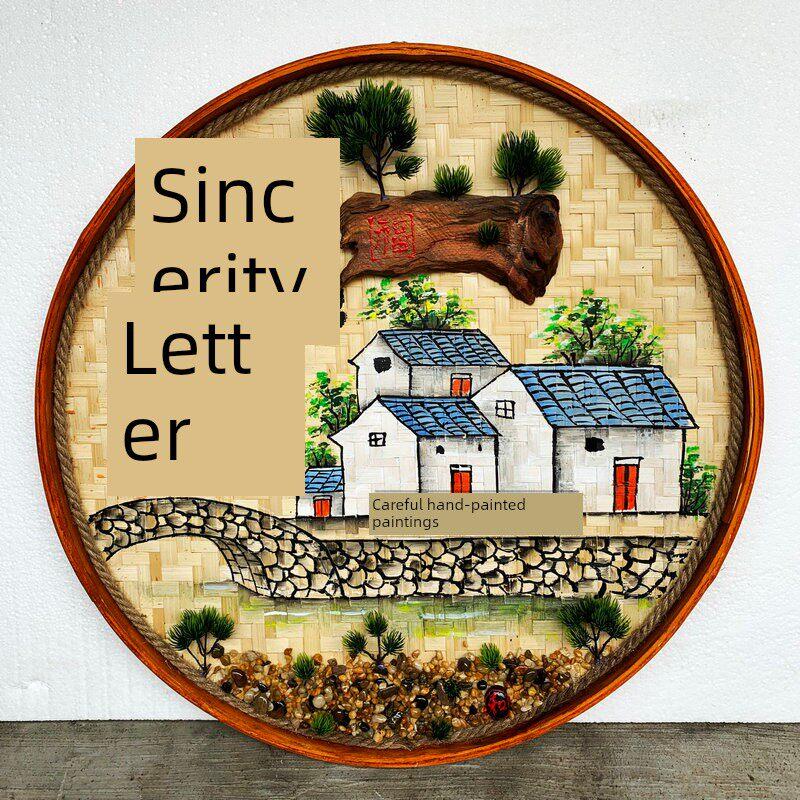 餐厅装饰画创意墙壁画覆古手绘簸箕画饭店火锅店挂画茶室墙面挂件