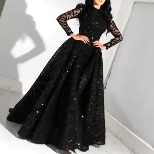 Women's dress long sleeved gold sprinkled long skirt dress