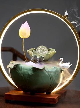 新中式造景鱼缸循环流水客厅玄关办公室装饰桌面摆件乔迁开业礼品