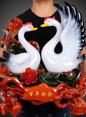 大号百年好合天鹅摆件结婚礼物客厅新房摆设送闺蜜朋友新婚庆礼品