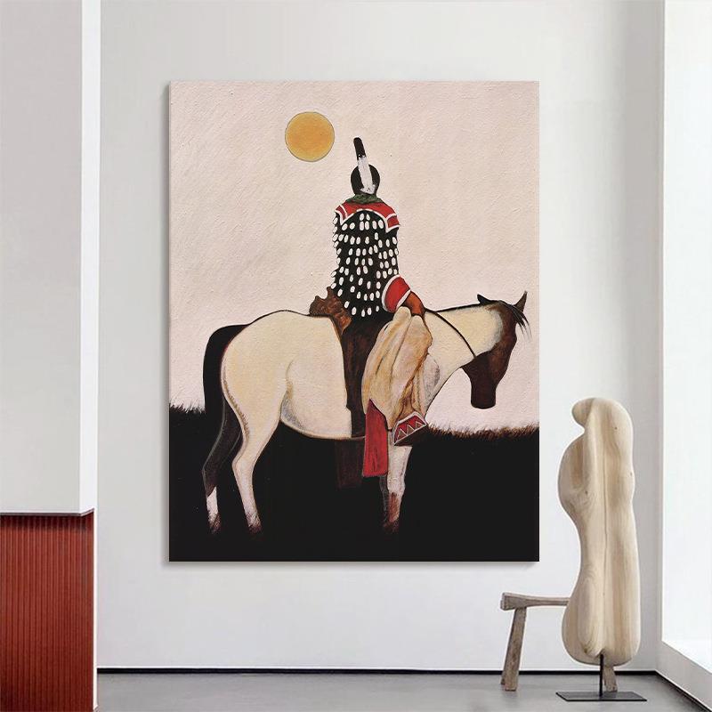意式玄关骑士装饰画抽象人物动物马壁画客厅沙发背景小众艺术挂画