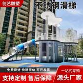 不锈钢滑梯无动力儿童组合游乐设备攀爬网传声筒不锈钢平板滑滑梯