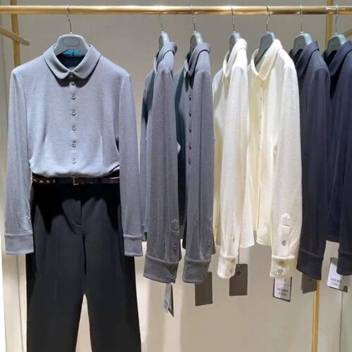 2025秋冬新款女装鑫欣阿玛施艾正品官网加厚羊毛衬衣修身磨毛衬衫