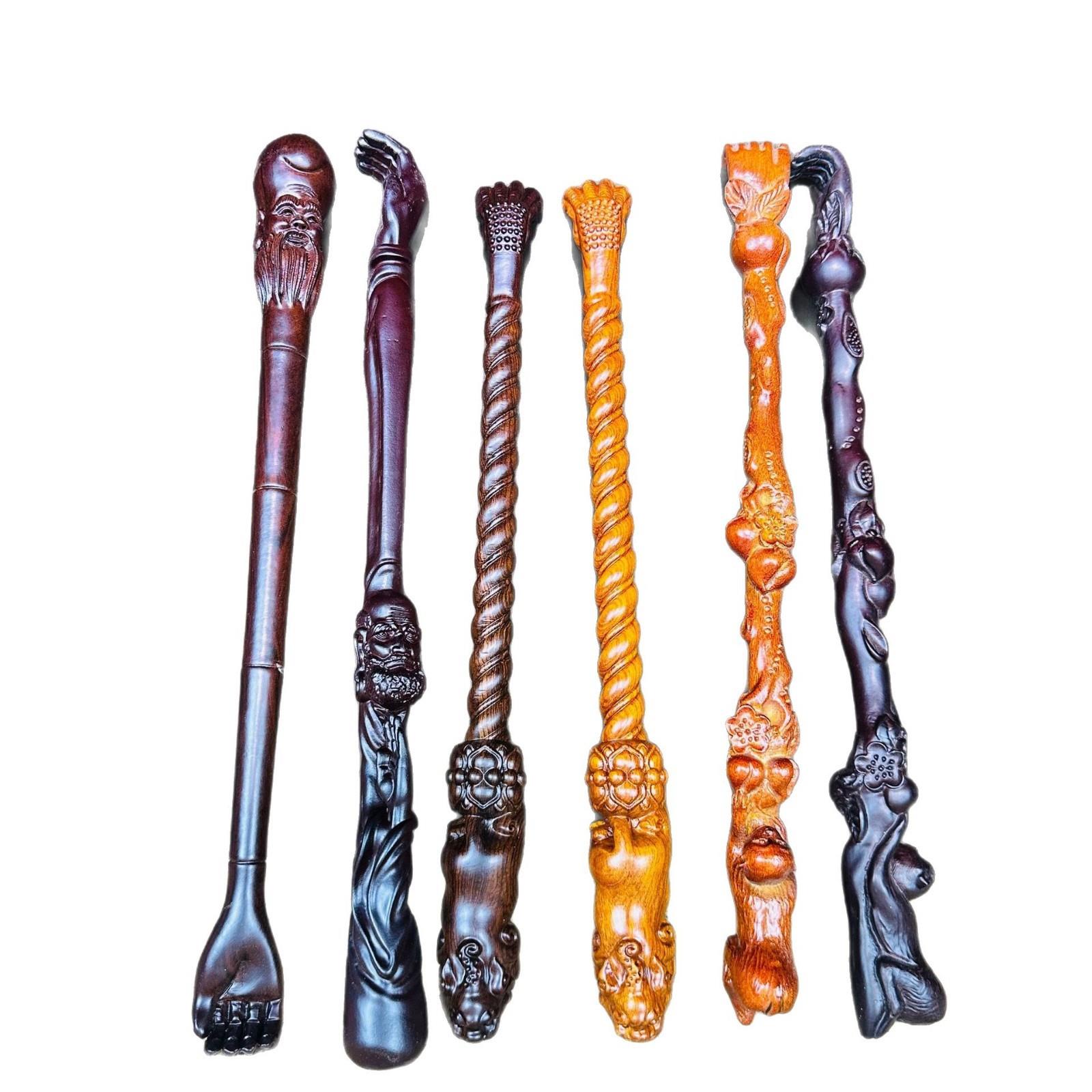 黑檀木雕貔貅不求人捶打寿星挠痒痒挠两用老头乐背部按摩送礼长辈