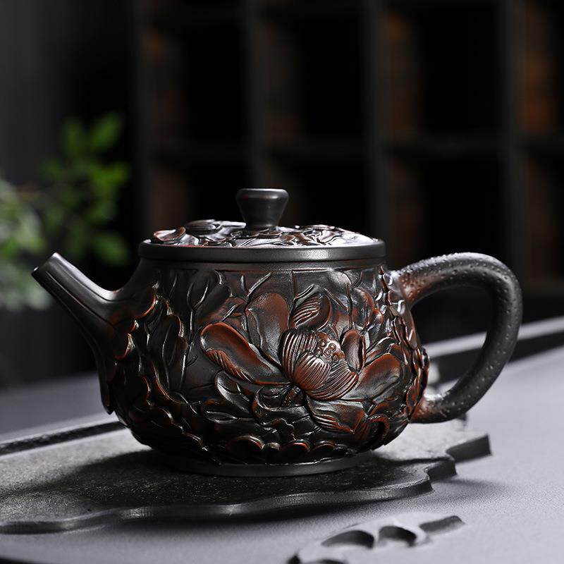 高档紫陶茶壶纯手工大号泡茶壶单壶家用紫砂壶茶具浮雕泡茶器龙壶